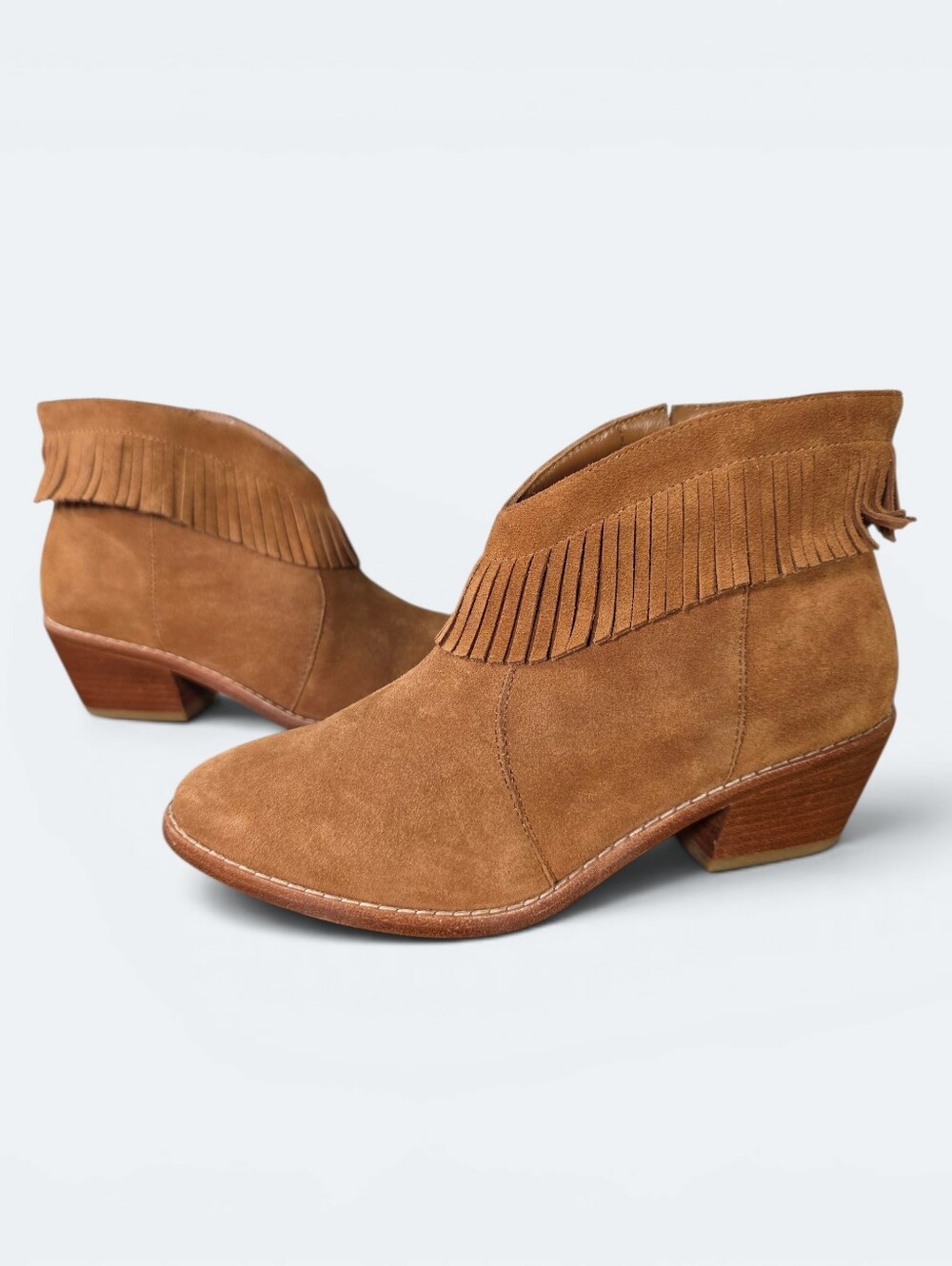 Joie Makena Suede Fringe Western Ankle Booties Brown Sz 35 US 5